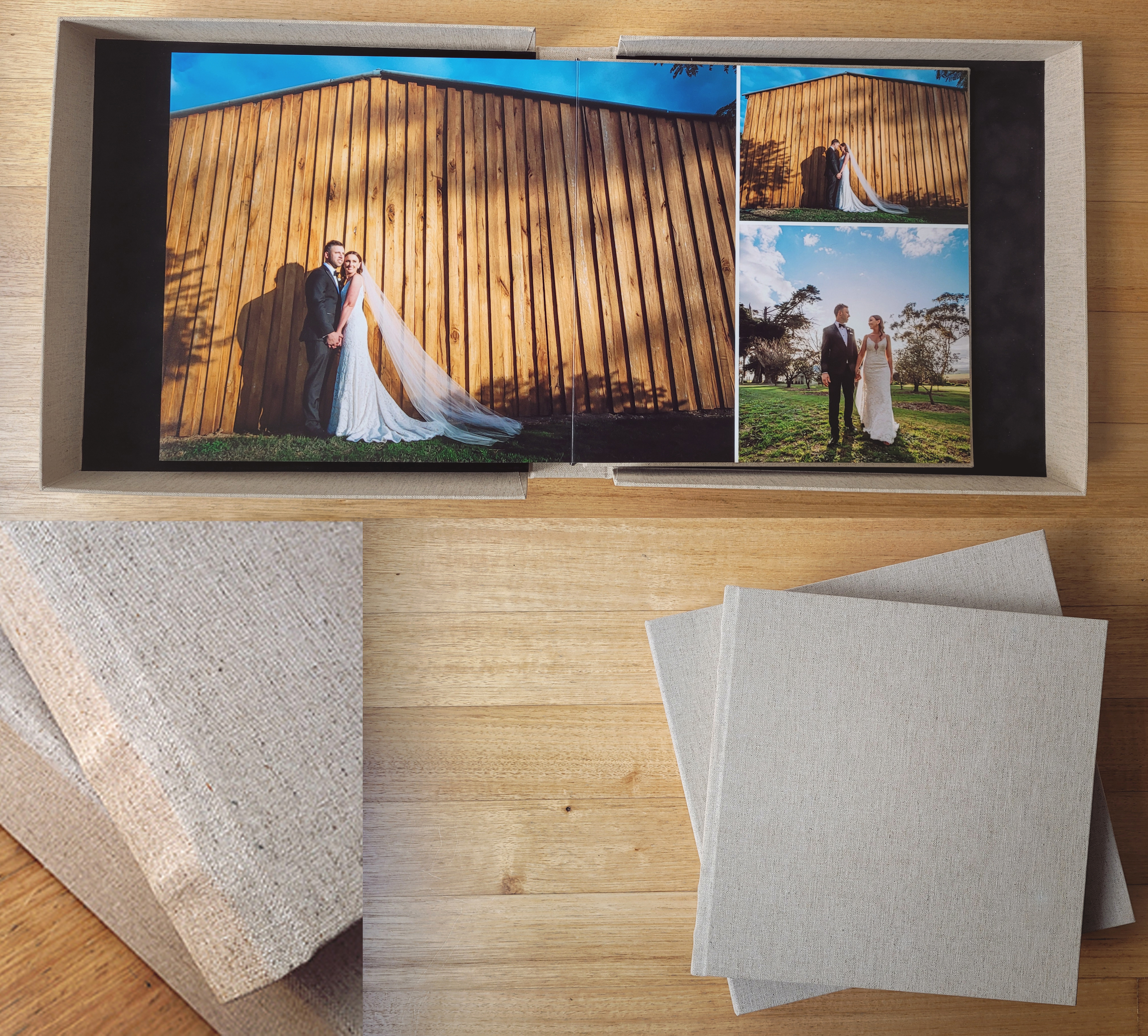 Wedding album linen cover detail