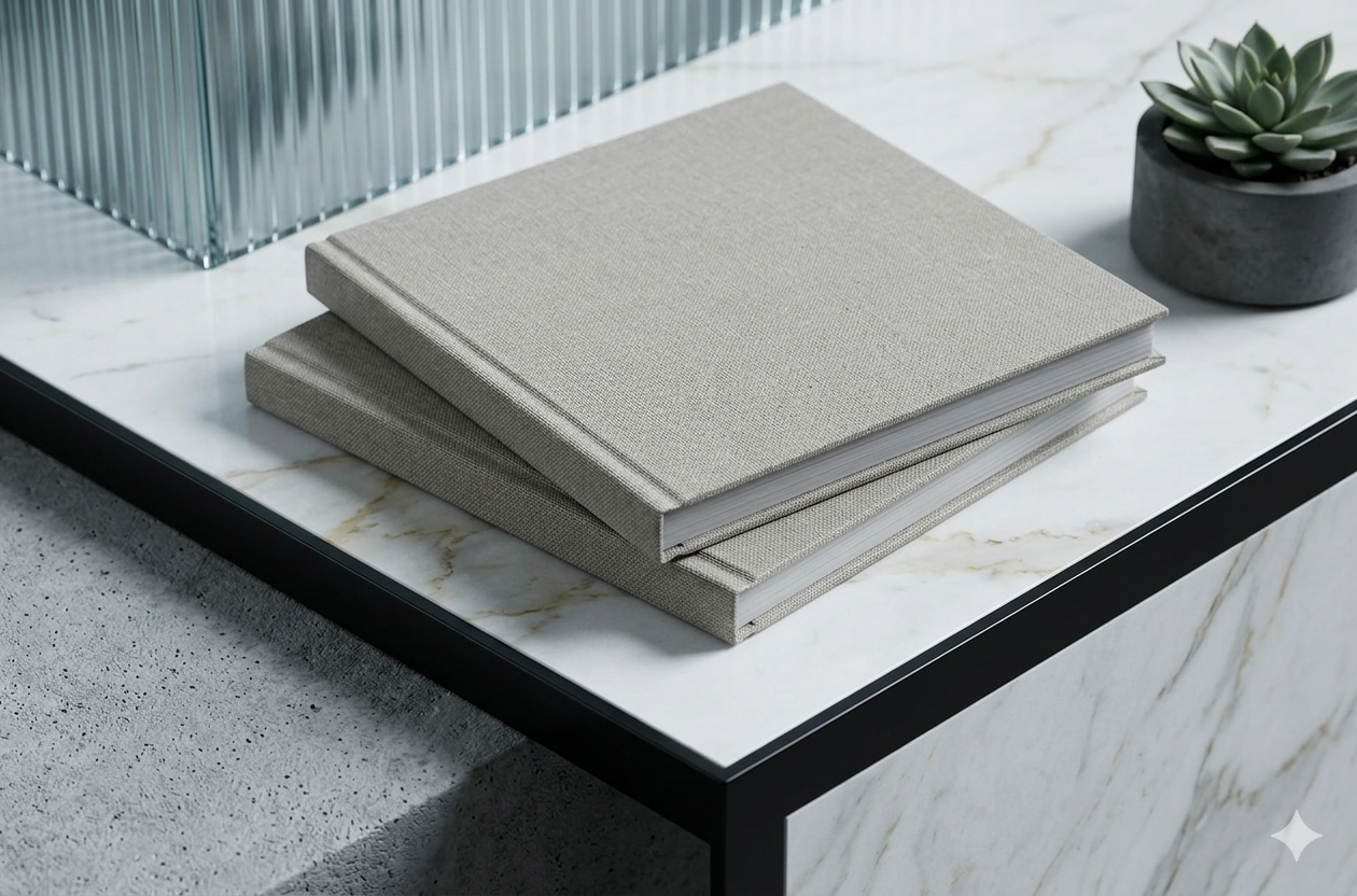 Wedding album sitting on table